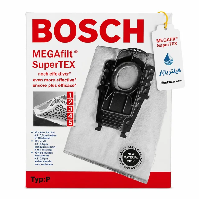 پاکت جاروبرقی بوش MEGAfilt SuperTEX مدل Type P بسته 5 عددی (BOSCH)
