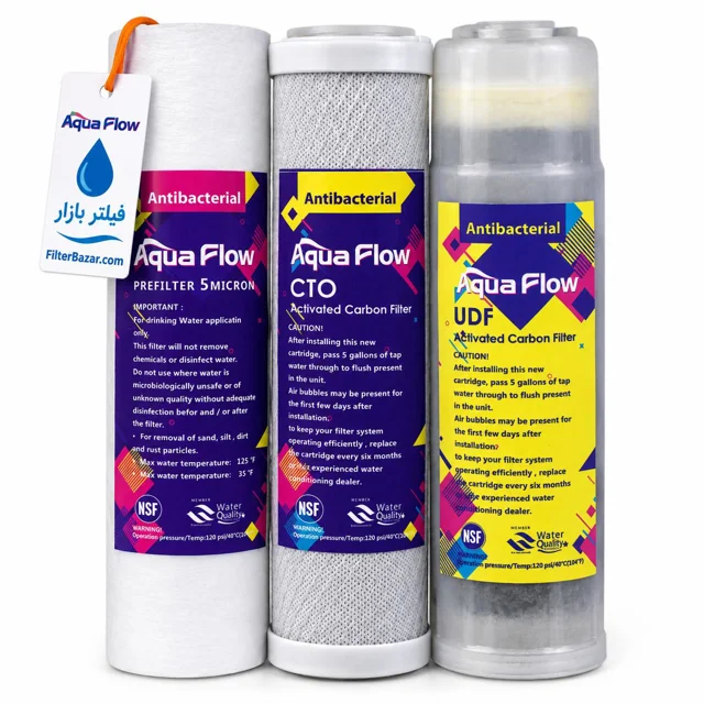پک فیلتر سه مرحله‌ای دستگاه تصفیه آب آکوا فلو مدل Aqua Flow Antibacterial